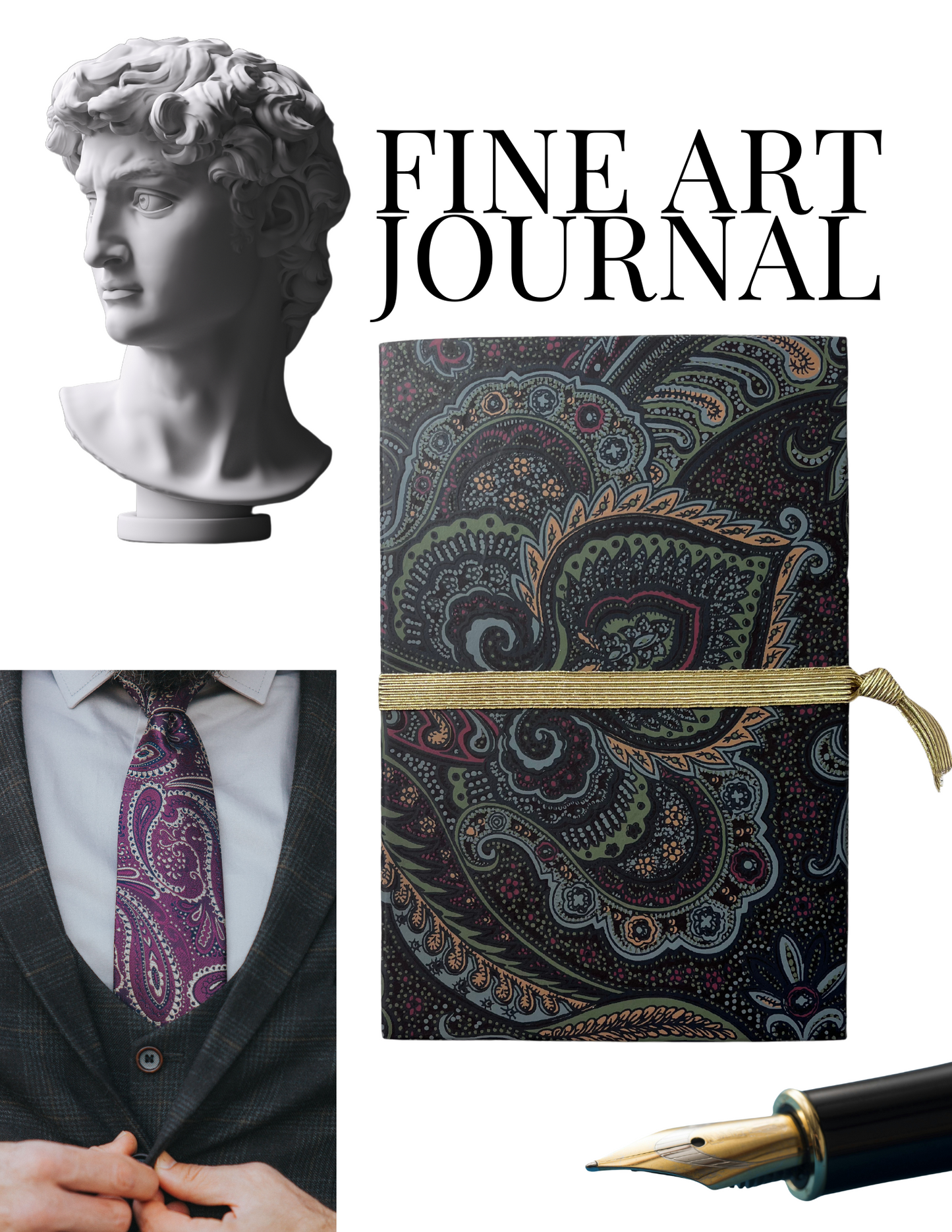 Handmade Fine Art Journal with Vintage Black Paisley Wallpaper Cover