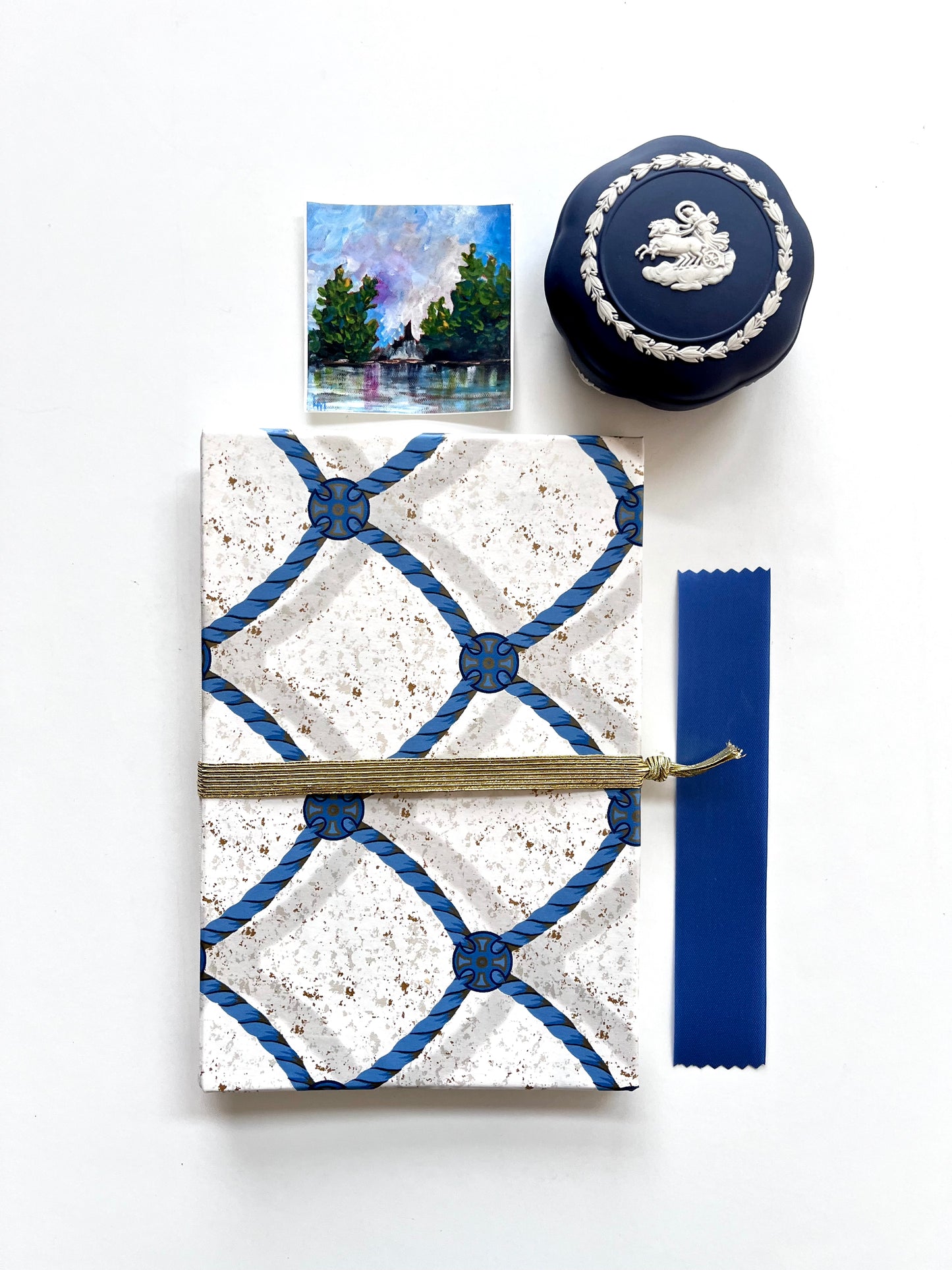 Handmade Fine Art Journal with Vintage Sapphire Medallion Wallpaper