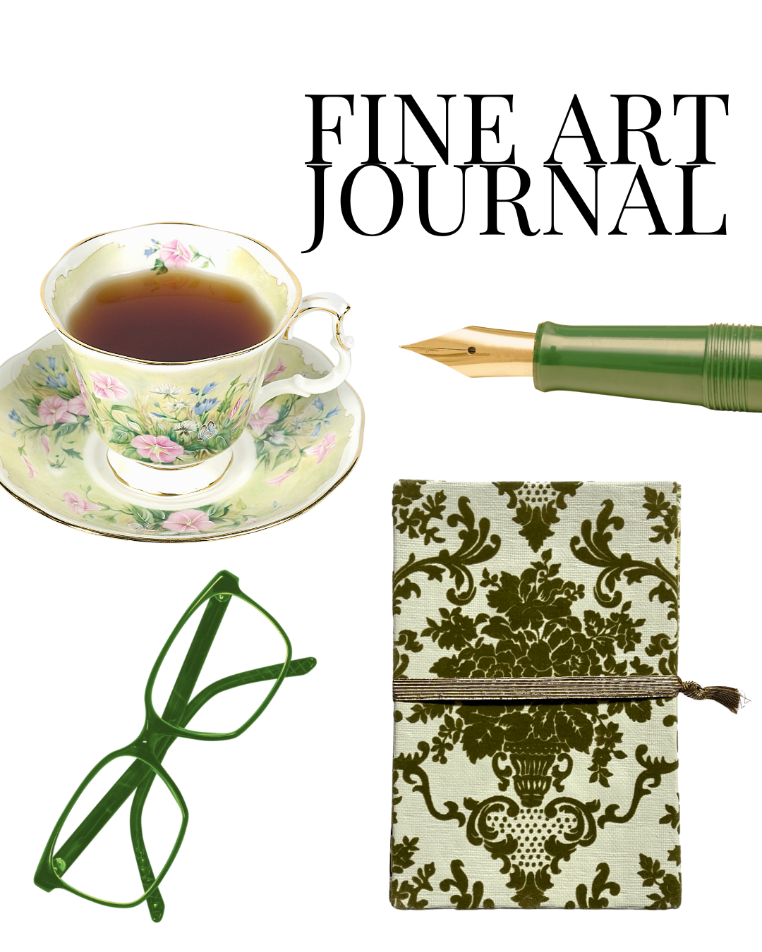 Handmade Fine Art Journal with Vintage Flocked Green Wallpaper