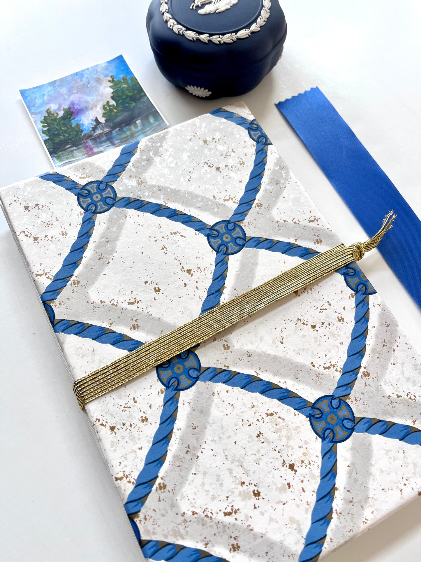 Handmade Fine Art Journal with Vintage Sapphire Medallion Wallpaper