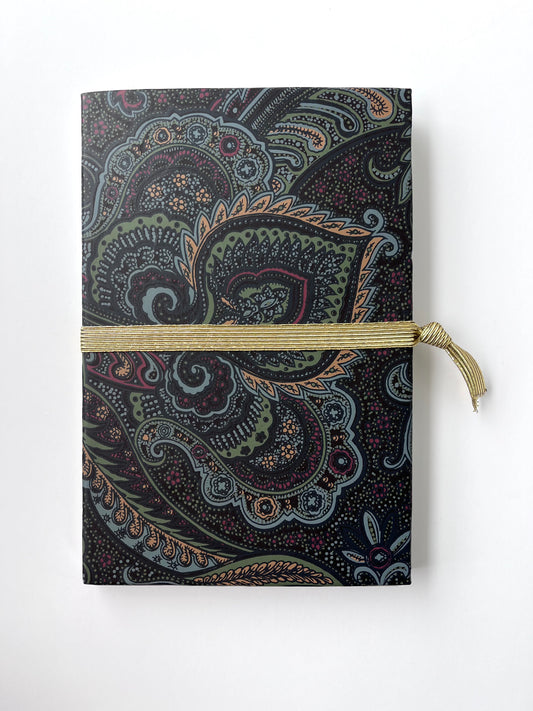 Handmade Fine Art Journal with Vintage Black Paisley Wallpaper Cover